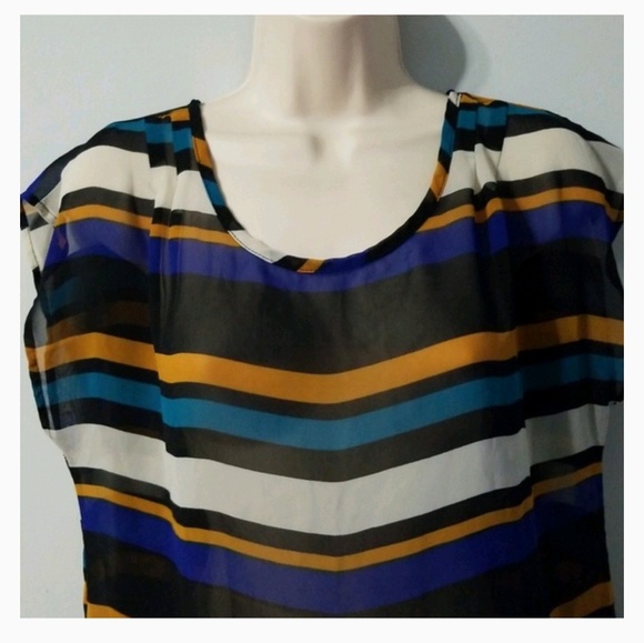 A'gaci women's large multi color shear blouse - Picture 3 of 8